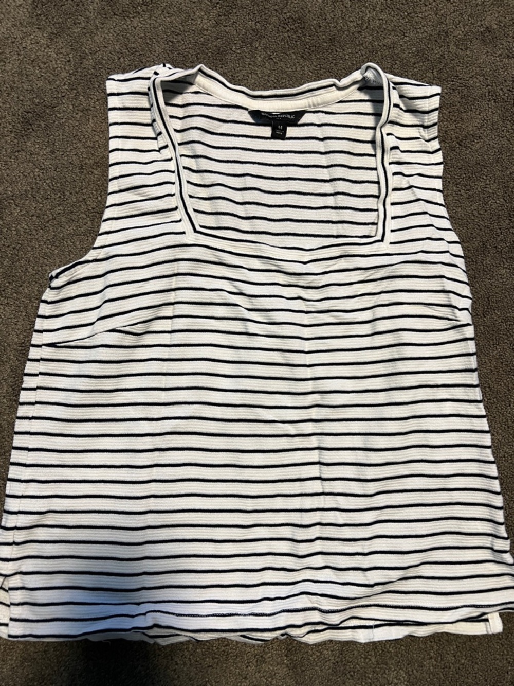 Banana Republic Striped Square Neck Tank Top - White/Navy